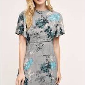 Anthropologie Elliot Mockneck Petite Floral Gray Blur Dress Size 4P